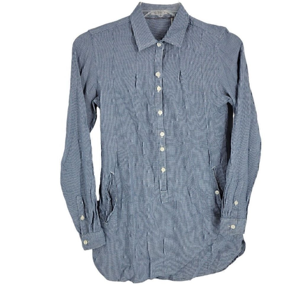 Toad & Co Tunic Shirt XS Pockets Ruched Buttons Houndstooth Long sleeve